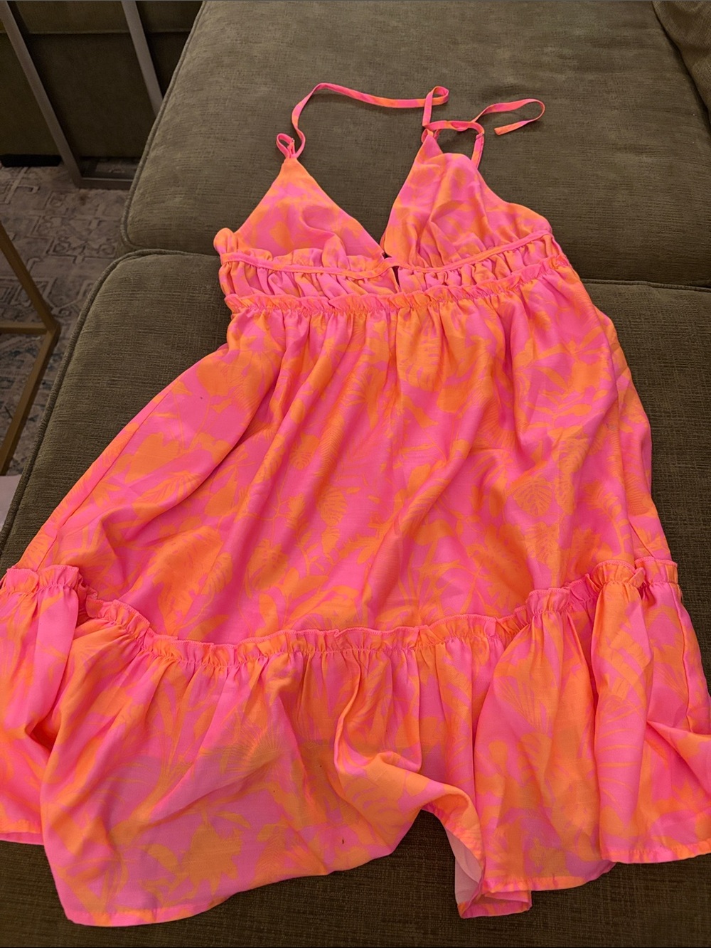 Women’s Neon Pink & Orange Mini Dress - Sleeveless V-Neck